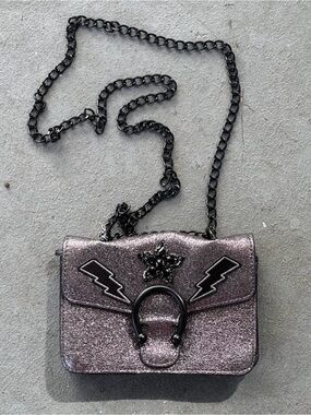 Steve Madden Metallic Purple Glitter Crossbody with Black Chain
